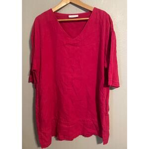 Bryn Walker Top Womens Small Red Linen V Neck Tunic Dress Made in USA Oversized